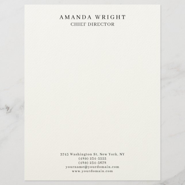 Creative Plain Simple White Attractive Stylish Custom Letterhead (Front)