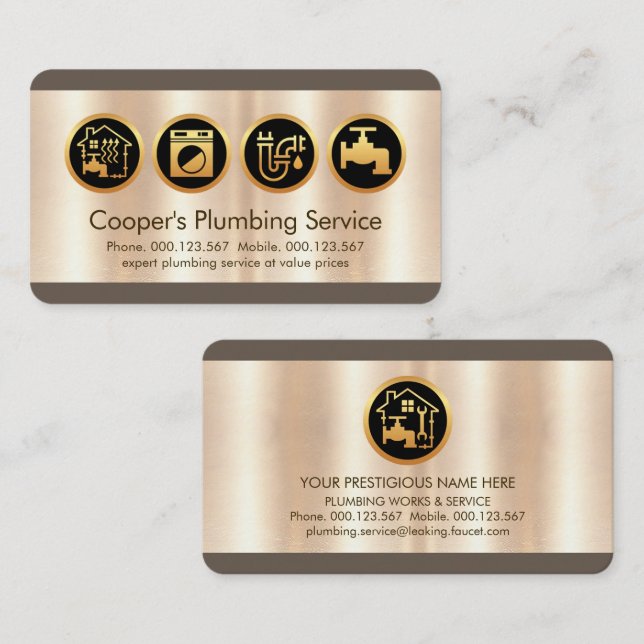 Creative Plumbing Icons On Metal Business Card (Front/Back)