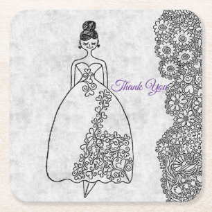 Creative Princess Colouring Book Style 4th Birthda Square Paper Coaster