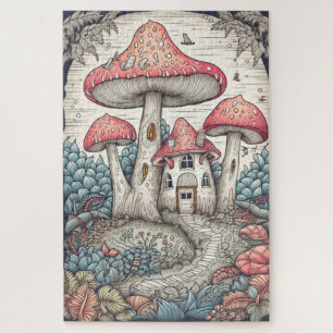 Creative Psychedelic Mushroom House Illustration Jigsaw Puzzle