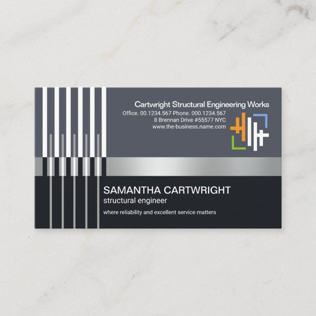 Creative Re-bar Stripes Steel Column Engineering Business Card (Front)