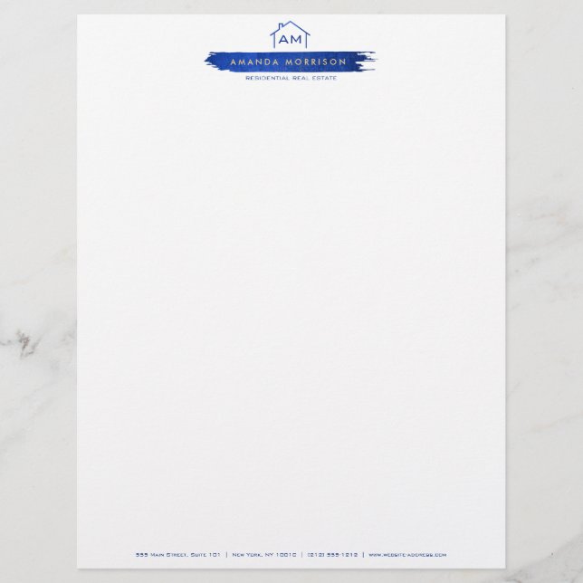 Creative Realtor Real Estate Home Paint Swash Blue Custom Letterhead (Front)
