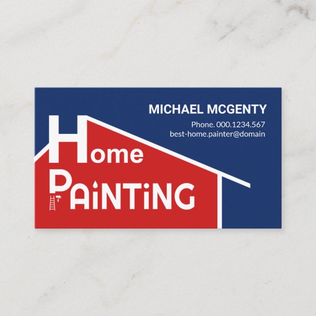 Creative Red Home Rooftop Building Painting Business Card (Front)