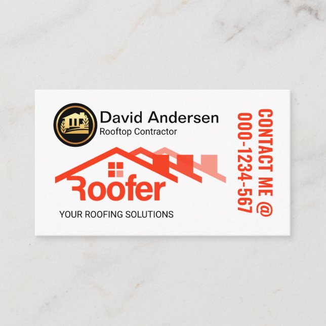 Creative Red Roofer Rooftop Business Card (Front)
