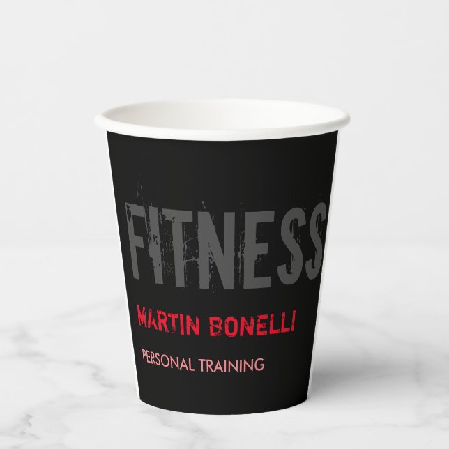 Creative Retro Black Grey Dynamic Personal Trainer Paper Cups (Front)