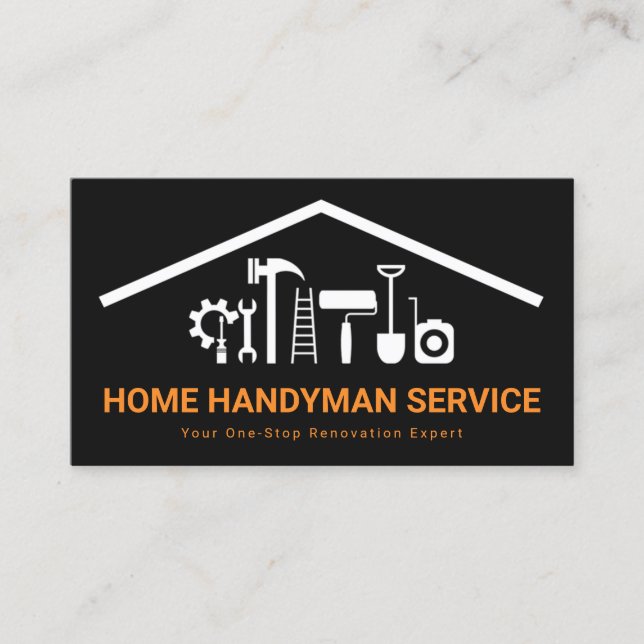 Creative Rooftop Handyman Tools Building Business Card (Front)
