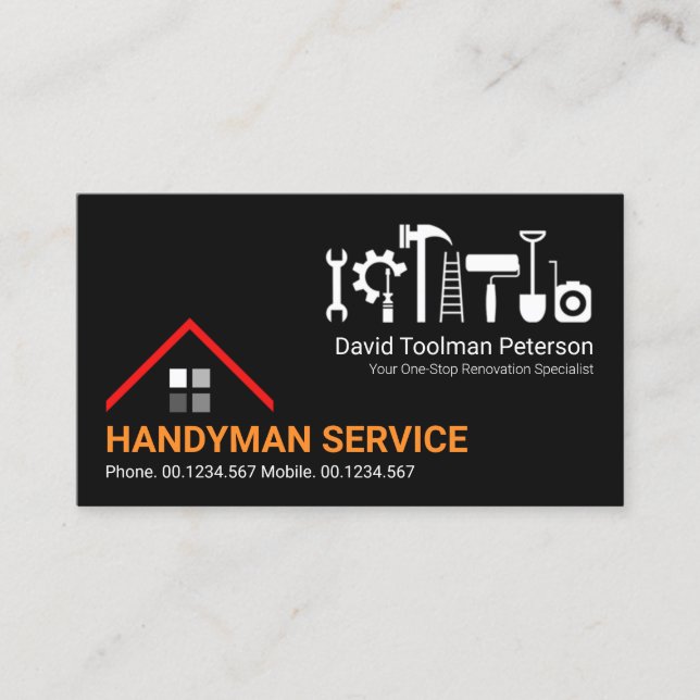 Creative Rooftop Handyman Tools Home Renovation Business Card (Front)