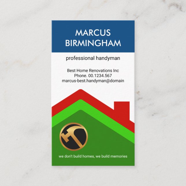 Creative Rooftop Layers Construction Handyman Business Card (Front)