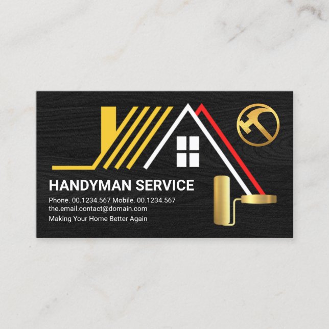 Creative Rooftop On Black Wood Handyman Builder Business Card (Front)
