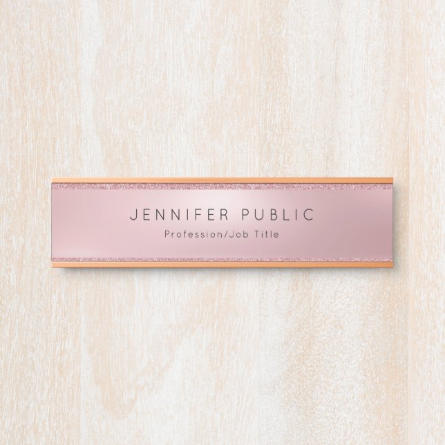 Creative Rose Gold Glitter Modern Template Classy Door Sign (Front)