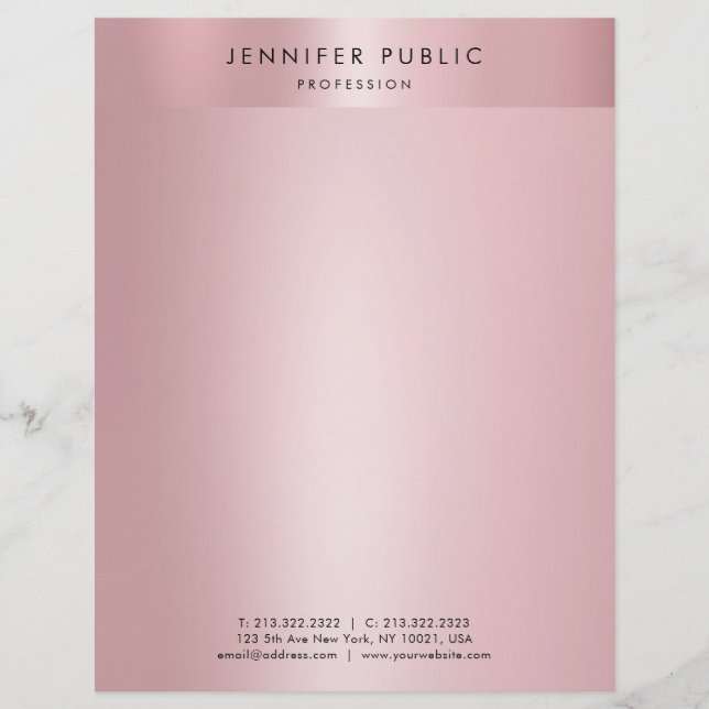Creative Rose Gold Modern Minimalist Template Custom Letterhead (Front)