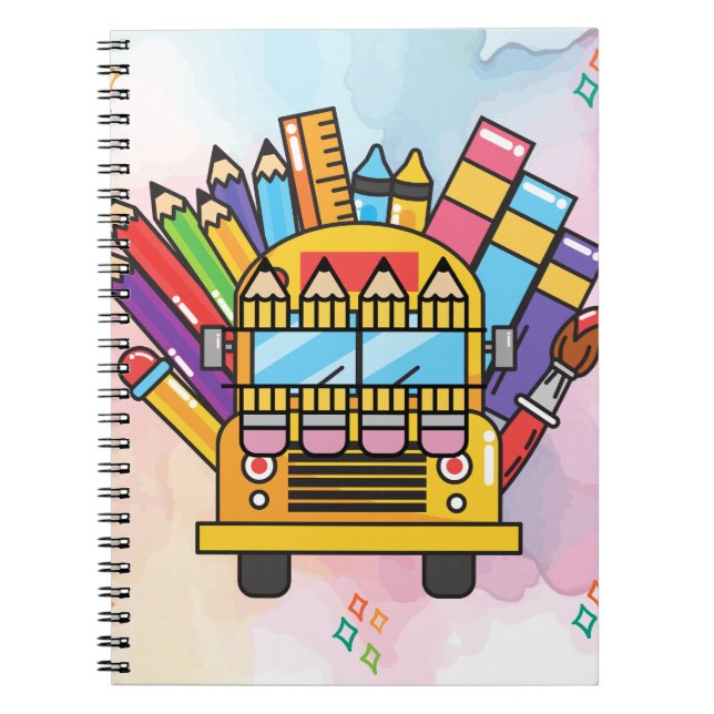 Creative School Bus Made of School Supplies  Notebook (Front)