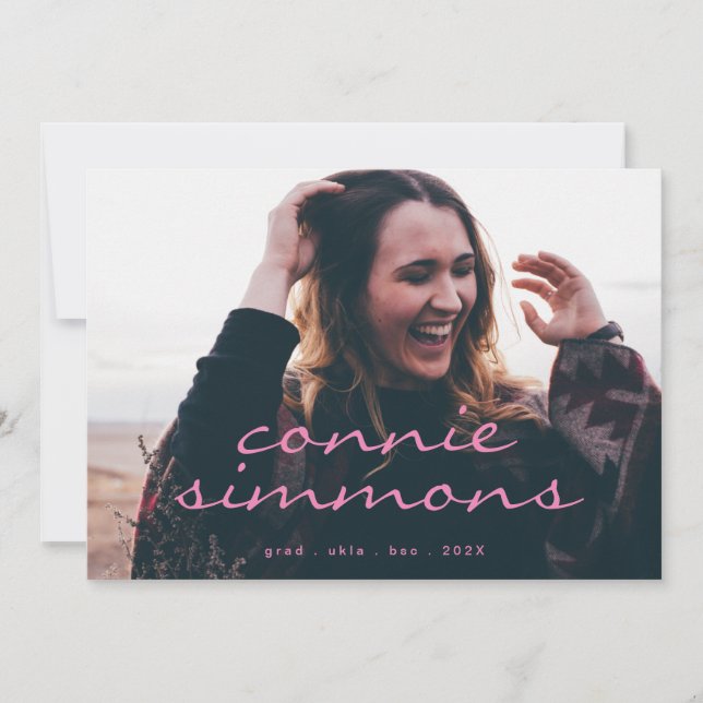 Creative Script Designer Grad Graduate Two Photo Announcement (Front)