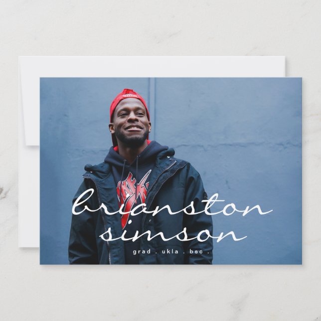 Creative Script Designer Grad Graduate Two Photo Announcement (Front)