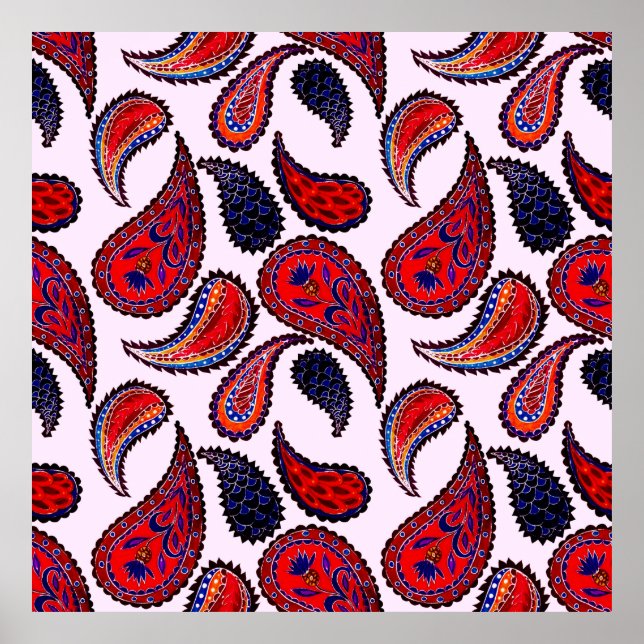 Creative seamless pattern with hand drawn paisley  poster (Front)