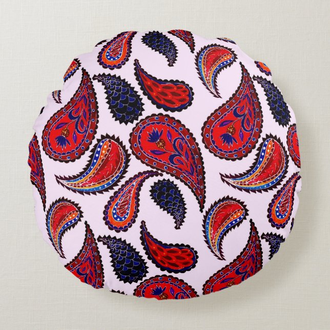 Creative seamless pattern with hand drawn paisley  round cushion (Front)