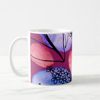 Creative seamless pattern with line art flowers an coffee mug