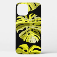 Creative seamless pattern with tropical leaves and
