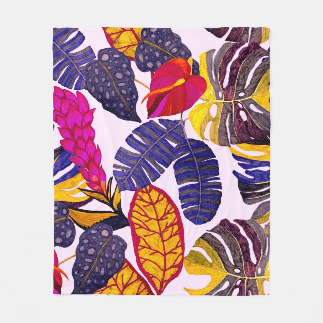 Creative seamless pattern with tropical leaves and fleece blanket (Front)