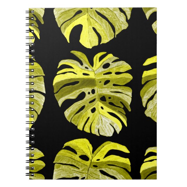 Creative seamless pattern with tropical leaves and notebook (Front)