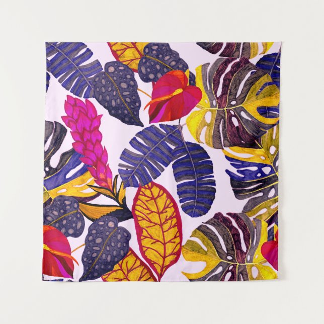 Creative seamless pattern with tropical leaves and tapestry (Front)