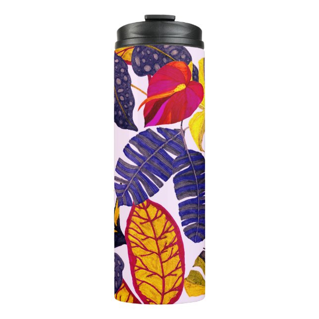 Creative seamless pattern with tropical leaves and thermal tumbler (Front)