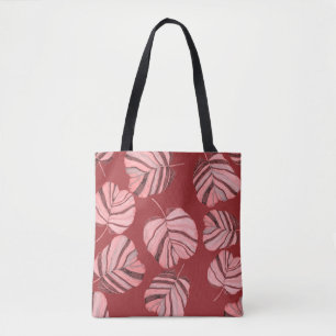 Creative seamless pattern with tropical leaves and tote bag