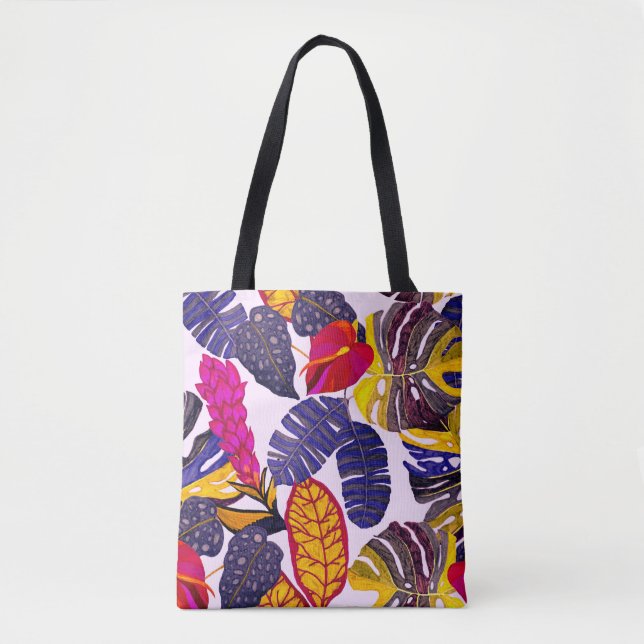 Creative seamless pattern with tropical leaves and tote bag (Front)