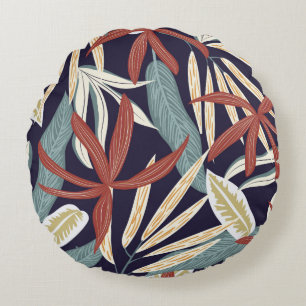 Creative seamless pattern with tropical plants on round cushion