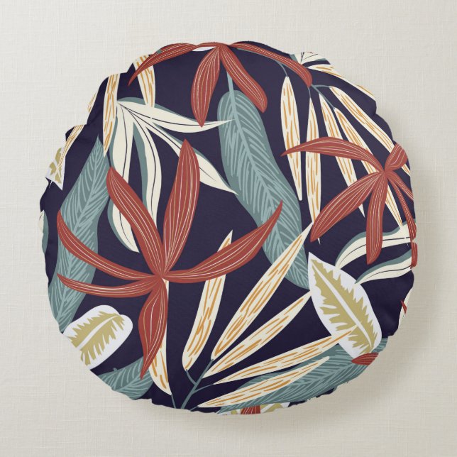 Creative seamless pattern with tropical plants on  round cushion (Front)