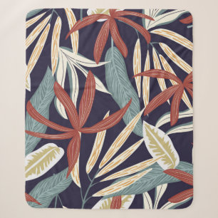 Creative seamless pattern with tropical plants on sherpa blanket