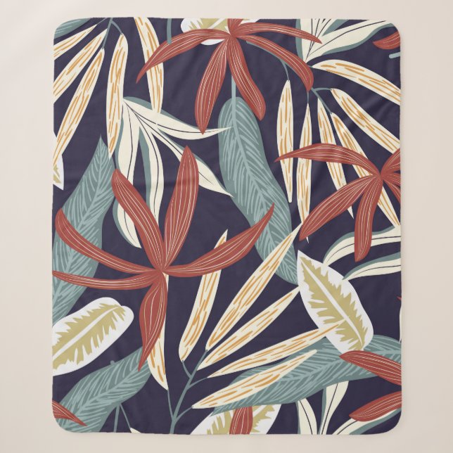Creative seamless pattern with tropical plants on  sherpa blanket (Front)