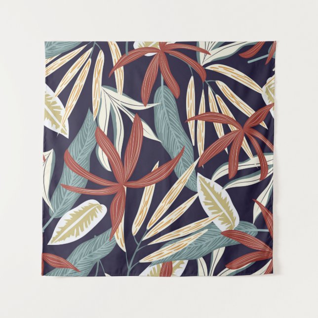 Creative seamless pattern with tropical plants on  tapestry (Front)
