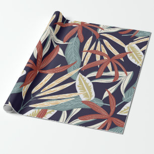 Creative seamless pattern with tropical plants on  wrapping paper