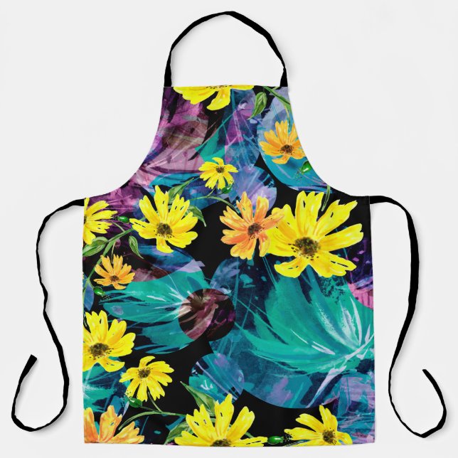 Creative seamless watercolor pattern of plants, He Apron (Front)