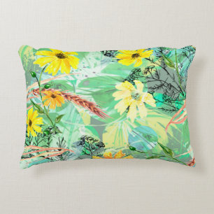 Creative seamless watercolor pattern of plants, He Decorative Cushion
