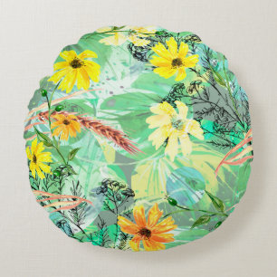 Creative seamless watercolor pattern of plants, He Round Cushion