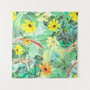 Creative seamless watercolor pattern of plants, He Tapestry