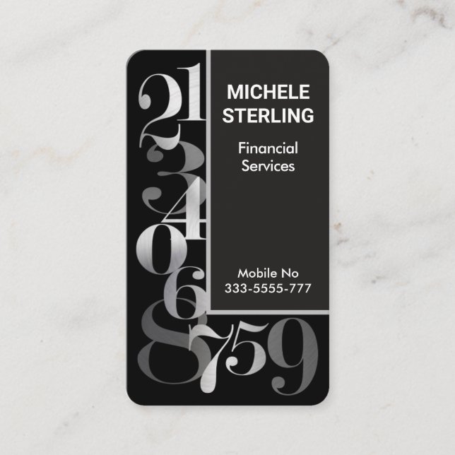 Creative Silver Numbers Bookkeeping Business Card (Front)
