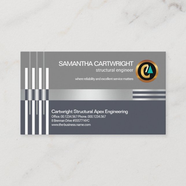 Creative Silver Re-bar Lines Column Engineering Business Card (Front)