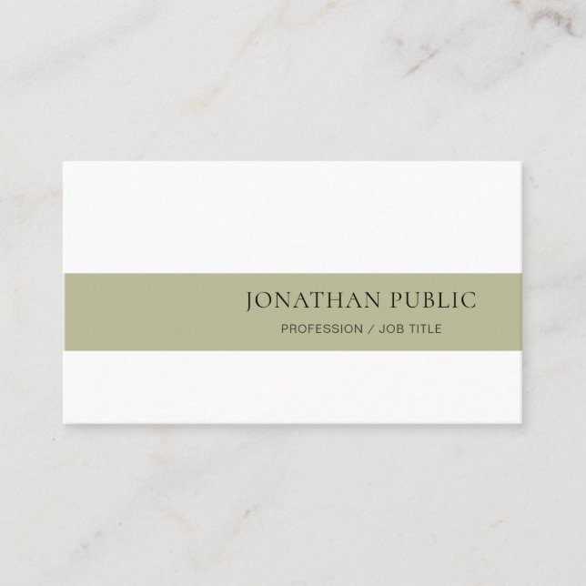 Creative Simple Design Green White Plain Trendy Business Card (Front)