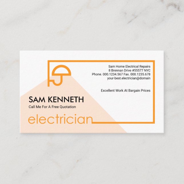 Creative Simple Orange Electrician Signage Frame Business Card (Front)