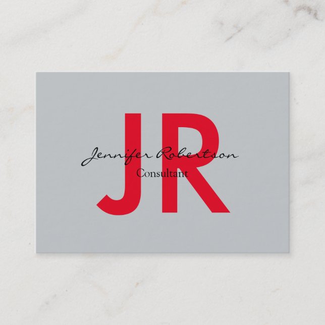 Creative Simple Red Grey Plain Unique Business Card (Front)