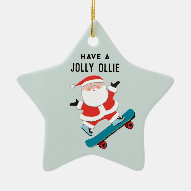 Creative skateboarding holiday gift ceramic ornament (Front)