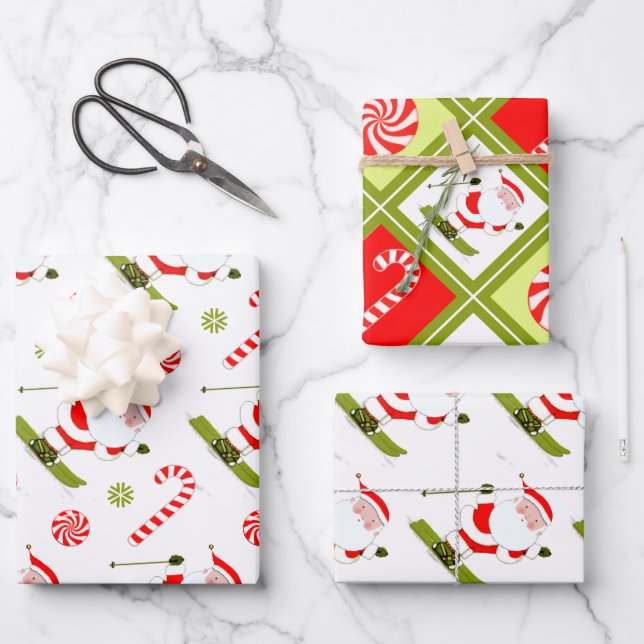 Creative Skiing Holiday Ski Wrapping Paper Sheet (Front)