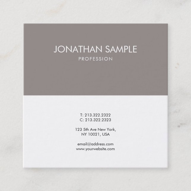 Creative Sleek Graphic Design Brown White Plain Square Business Card (Front)