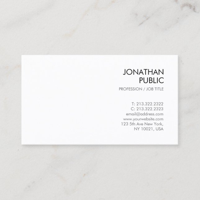 Creative Smart Design Modern Chic White Plain Business Card (Front)