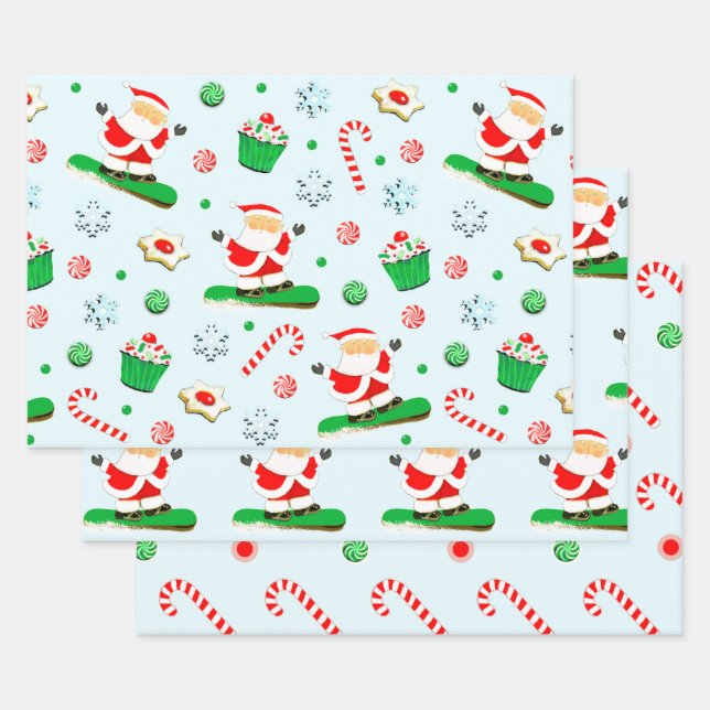 Creative Snowboarding Christmas Holiday Gift Wrapping Paper Sheet (Set)