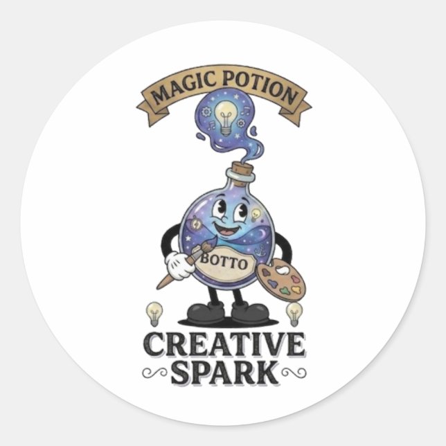 Creative Spark Magic Potion Retro Artist Mascot Classic Round Sticker (Front)