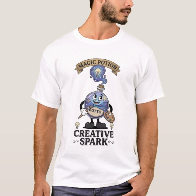 Creative Spark Magic Potion Retro Artist Mascot T-Shirt (Front)